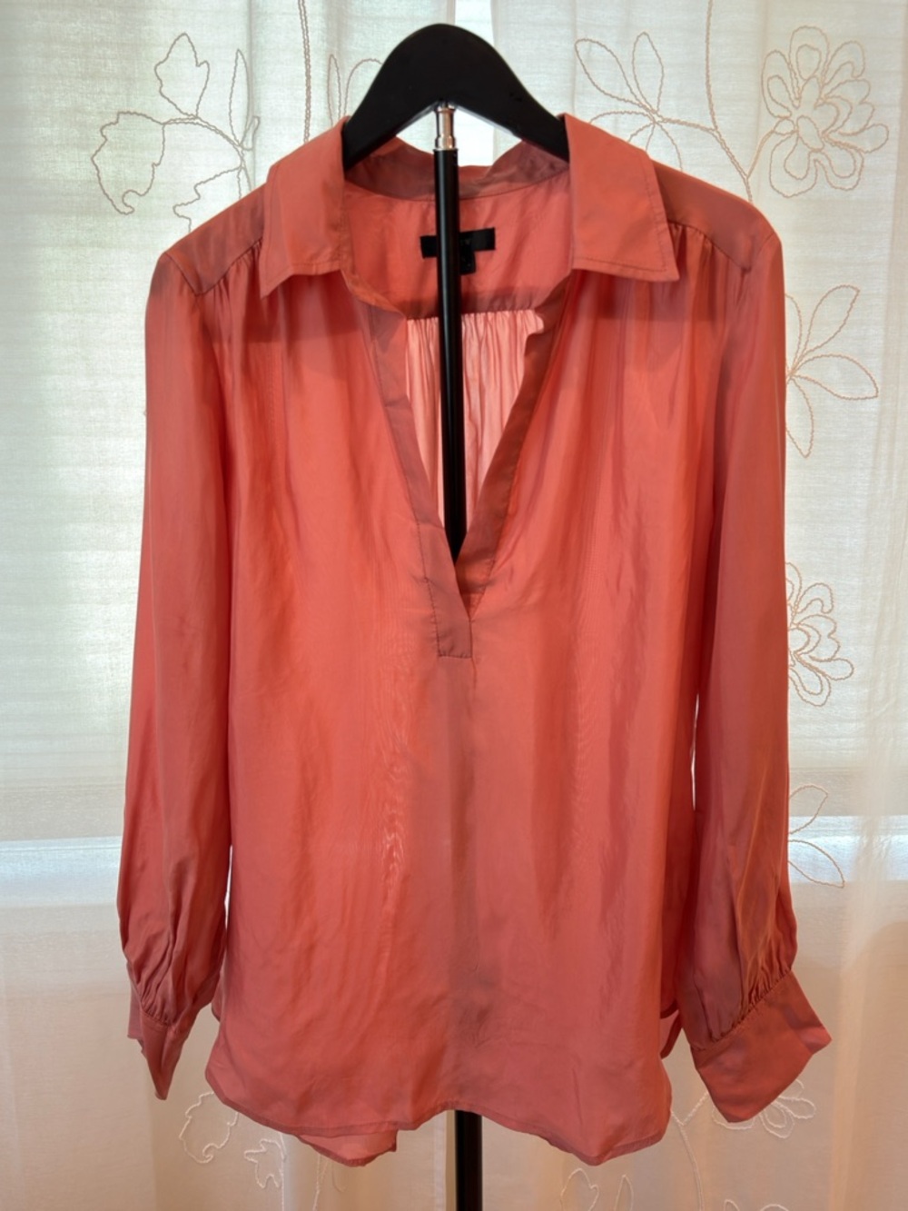 J. Crew Coral Split-Neck Long-Sleeve Blouse